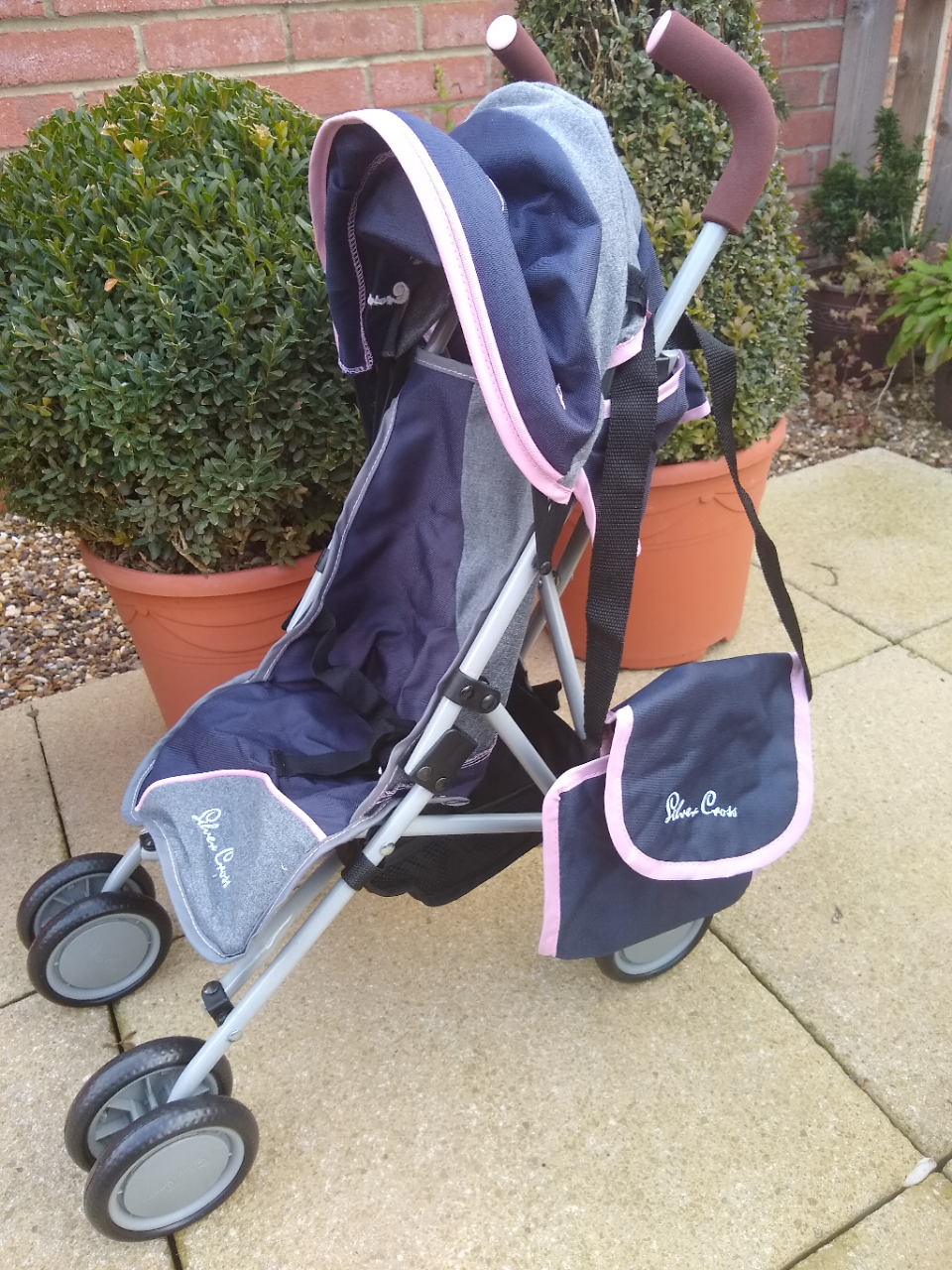 silver cross pop twin max dolls pushchair in vintage blue